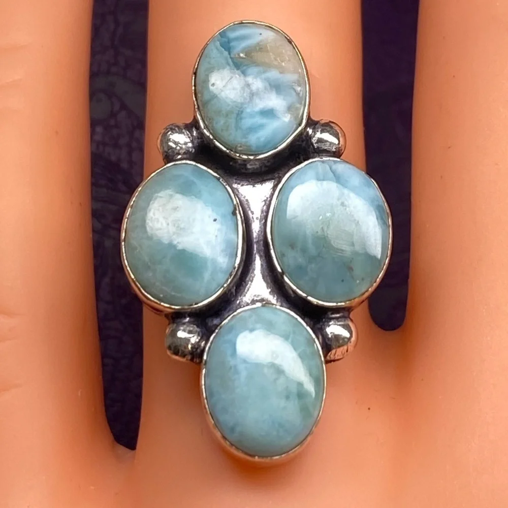 Sterling Silver  Larimar Oval Cluster Ring